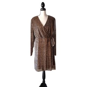 SERRA Ladies Silver/Bronze Metallic Faux Wrap Dress Size Large New